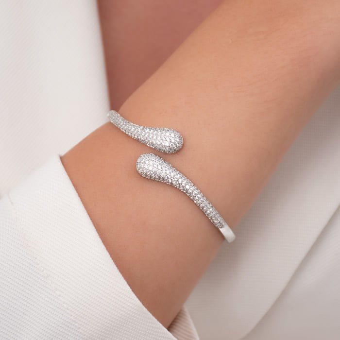 BRACELETE FEMININO ABERTO PONTAS CRAVEJADAS