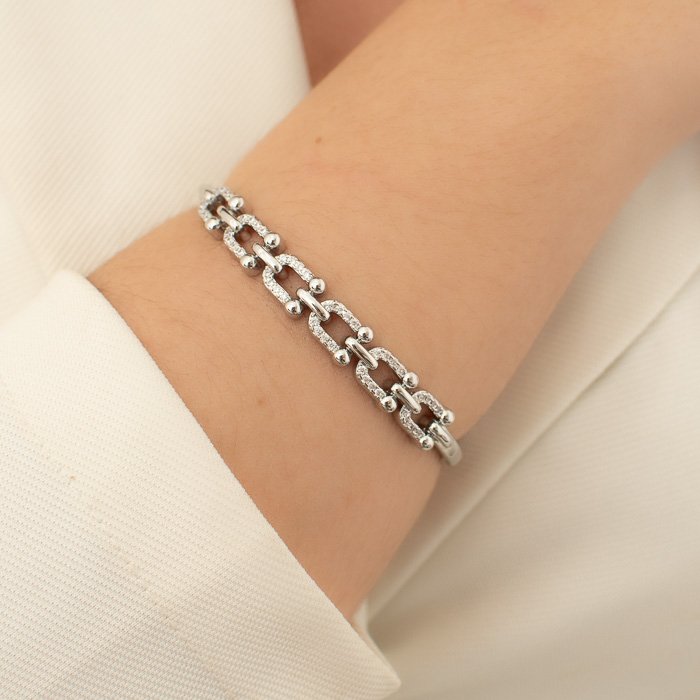 BRACELETE FEMININO ELOS INSPIRAÇÃO CRAVEJADO