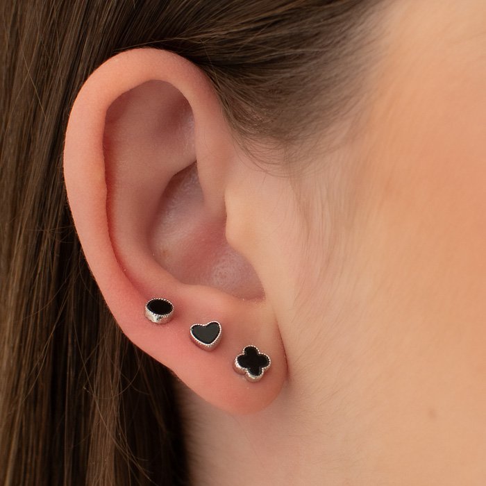 TRIO DE BRINCOS CÍRCULO, CORAÇÃO E TREVO