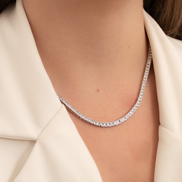 CHOKER RIVIERA FIXA ZIRCÔNIAS QUADRADAS