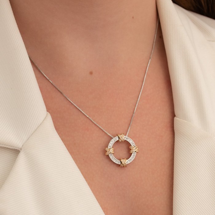 COLAR FEMININO PINGENTE REDONDO DOIS BANHOS NA VENEZIANA