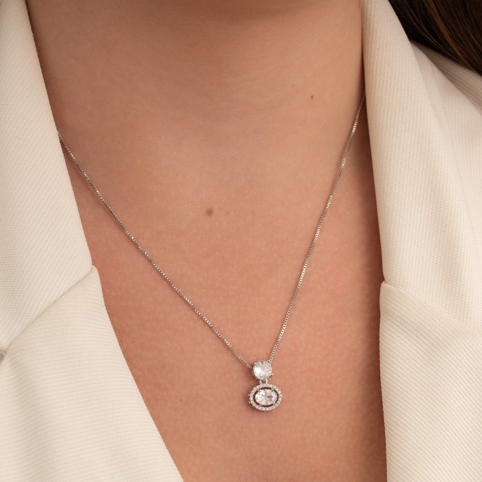 COLAR FEMININO ZIRCÔNIAS REDONDA E OVAL CRAVEJ NA VENEZIANA