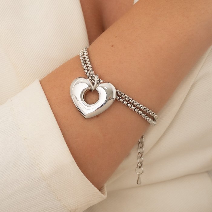 PULSEIRA DUPLA VENEZIANA GROSSA Pingente CORAÇÃO