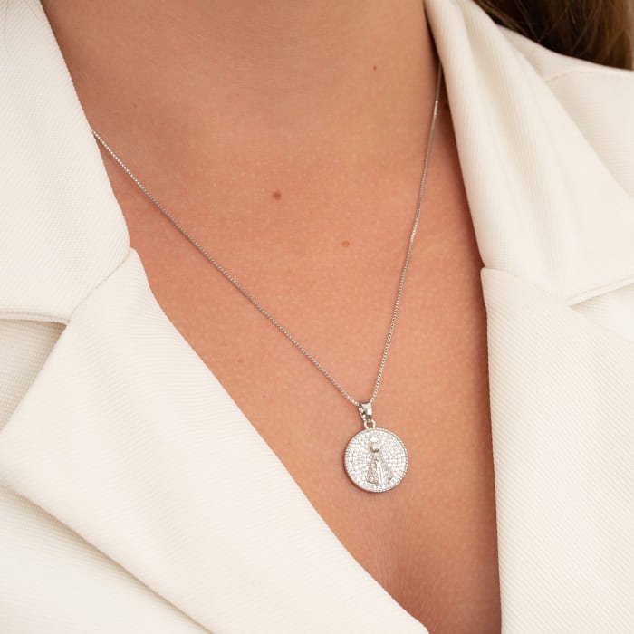 COLAR PINGENTE NOSSA SENHORA REDONDO CRAVEJADO