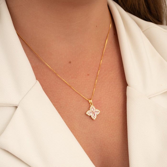 COLAR CORRENTE VENEZIANA PINGENTE CRAVEJADO COM ZIRCÔNIAS