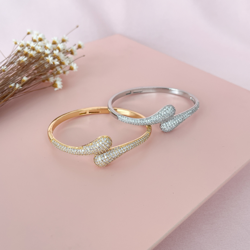 BRACELETE FEMININO ABERTO PONTAS CRAVEJADAS
