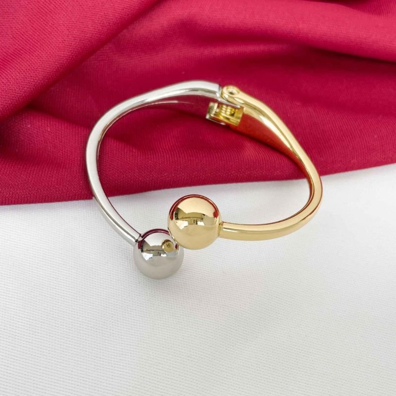 BRACELETE FEMININO C/ ESFERAS NAS PONTAS DOIS BANHOS