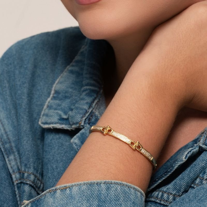 BRACELETE FEMININO INSPIRAÇÃO CRAVEJADO COM DUAS CARREIRAS