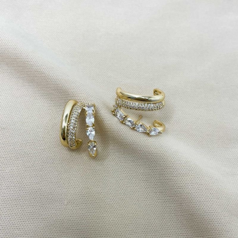 BRINCO EAR CUFF FIOS LISO, CRAVEJADO E C/ ZIRCÔNIAS