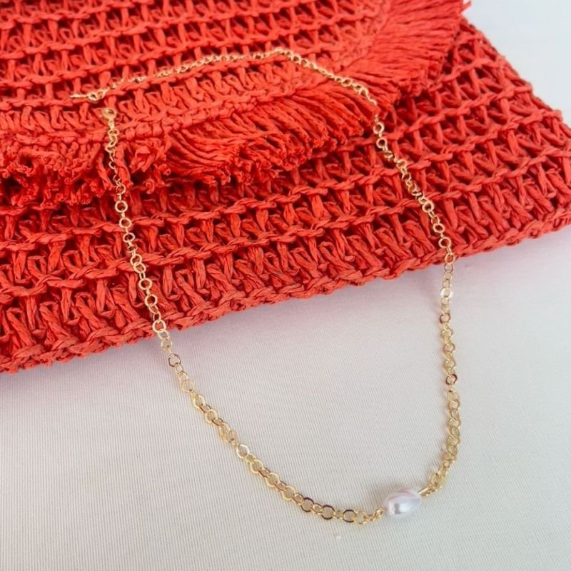CHOKER PÉROLA ORGÂNICA NA CORRENTE DE ELOS REDONDOS