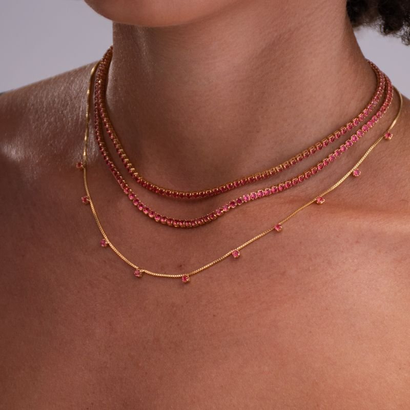 CHOKER DOURADA DEZ ZIRCÔNIAS ROSA NA VENEZIANA