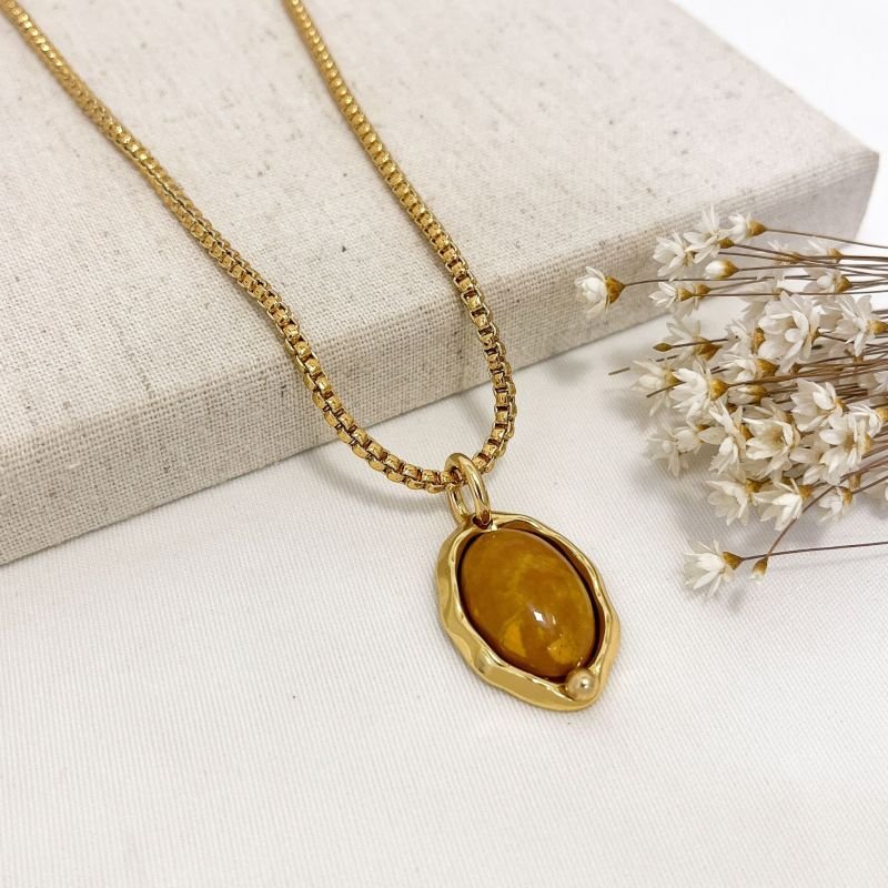 CHOKER DOURADA JASPE AMARELO EMOLDURADO NA VENEZIANA GROSSA