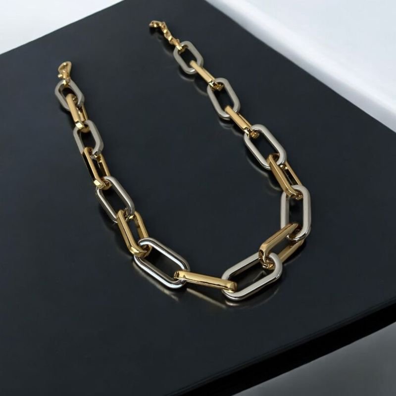 CHOKER ELOS GROSSOS COM FIO QUADRADO DUAS CORES