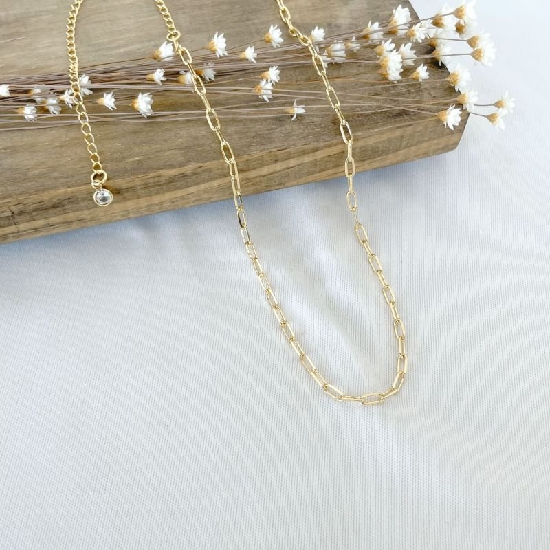 CHOKER ELOS OVAIS PEQUENOS COM ZIRCÔNIA NA PONTA