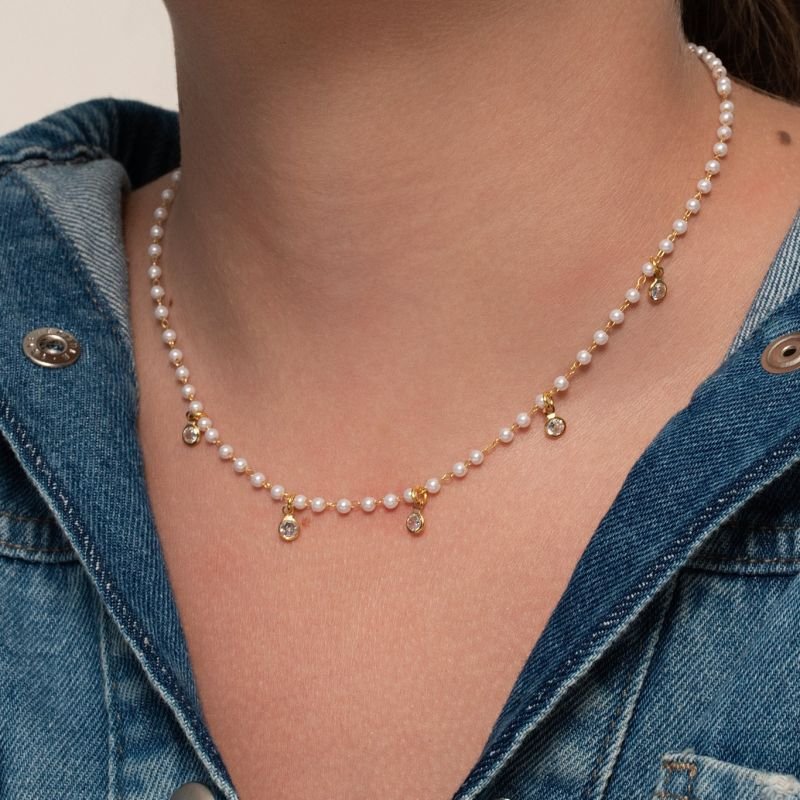 CHOKER PÉROLA COM CINCO ZIRCÔNIAS