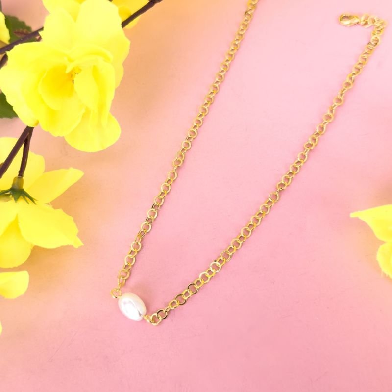 CHOKER PÉROLA ORGÂNICA NA CORRENTE DE ELOS REDONDOS