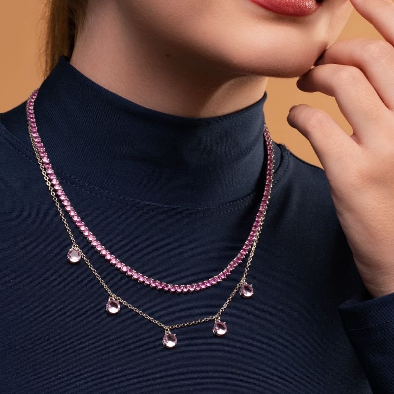 CHOKER RIVIERA FIXA TRÊS PONTAS ROSA