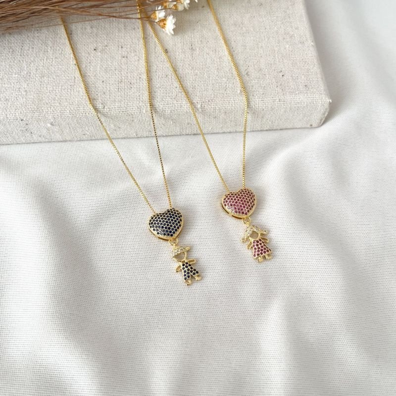 COLAR CORAÇÃO CRAVEJADO FILHO PEDRA AZUL