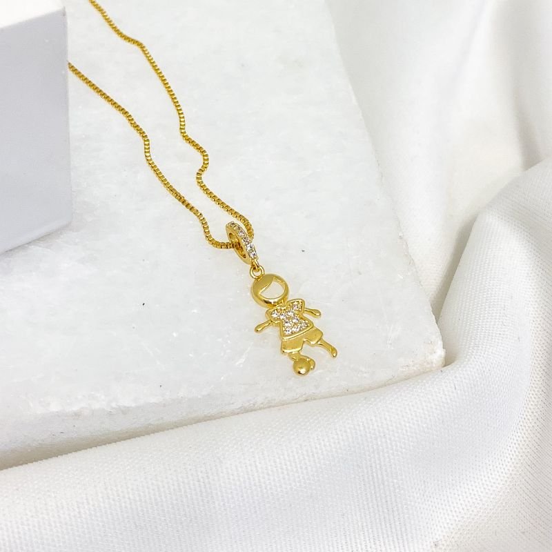 COLAR DE FILHO CORRENTE VENEZIANA E Pingente MENINO CRAVEJADO