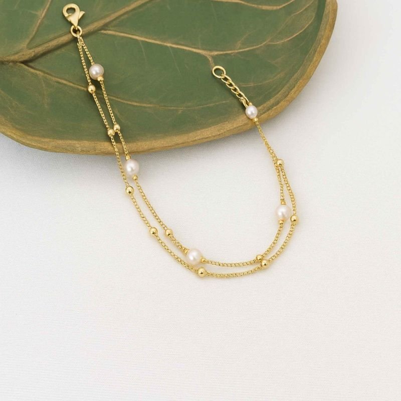 PULSEIRA FEMININA DUPLA PÉROLAS E BOLINHAS NA VENEZIANA