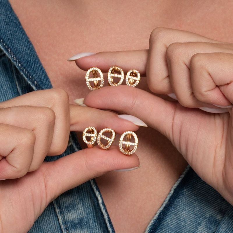 TRIO DE BRINCOS ARGOLA ARTICULADA LISA COM LACRE CRAVEJADO